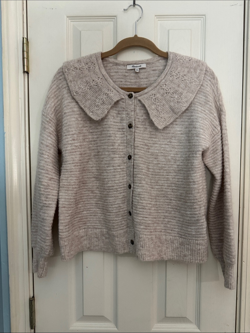 Madewell Light Taupe Button-Front Sweater with Decorative Collar